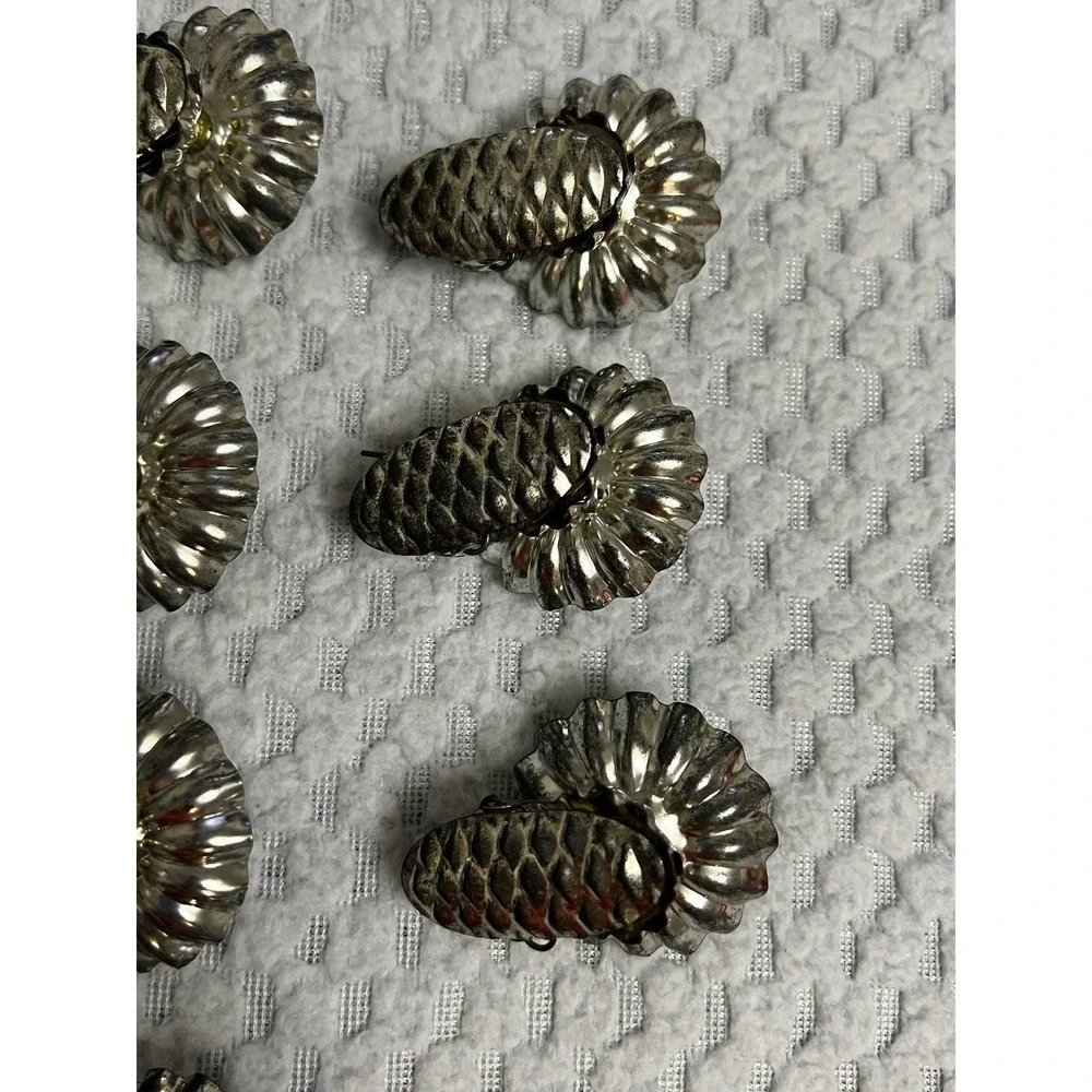 Vtg Silver Tin Christmas Tree Candle Clips Holder‎ Granny MCM Holiday Ornament